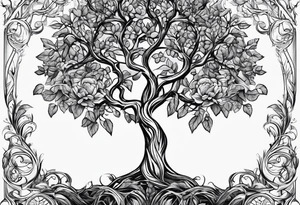 fine line vines, tree, minor geometric aspects. tattoo idea