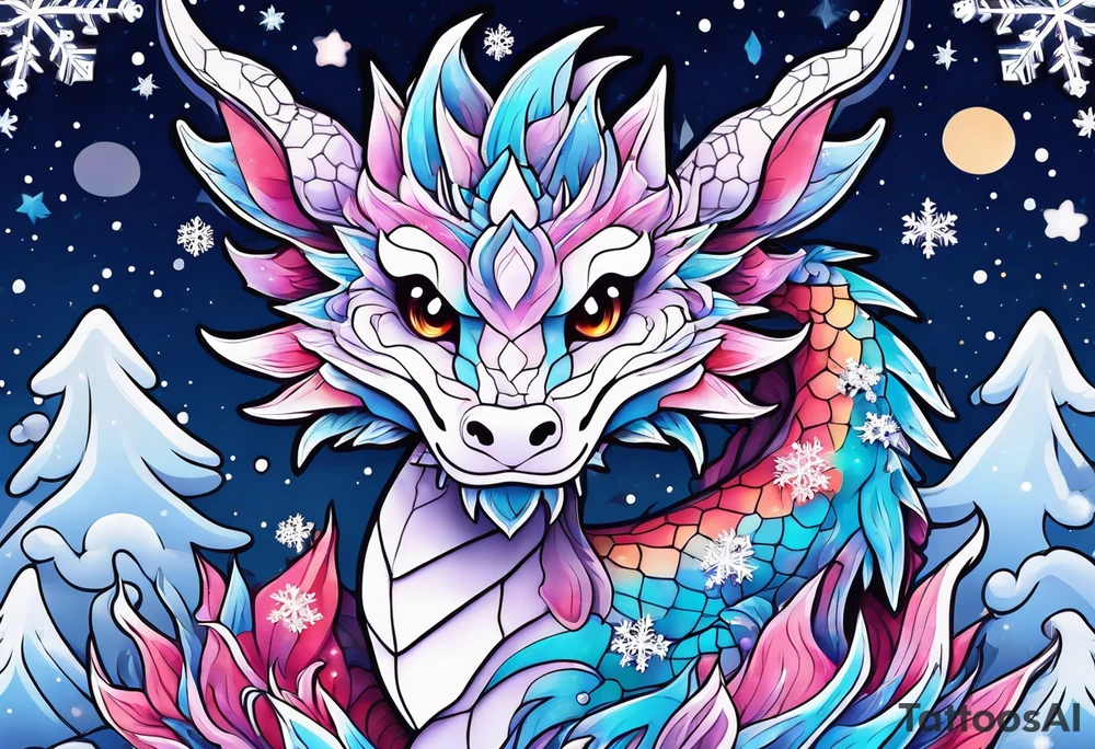 Constellation, kawaii dragon, snowflake tattoo idea