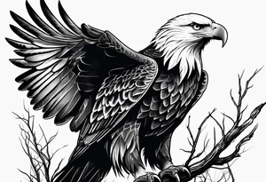 Bold eagle perched on branch tattoo idea