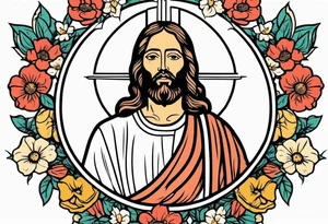 jesus
old school vintage simple traditional design with vintage flowers surrounding
bold color simple tattoo idea