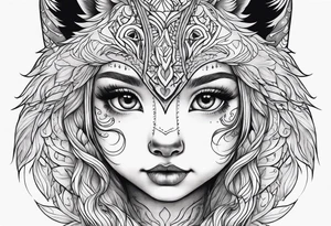 Half girl toddler face half wolf face tattoo idea