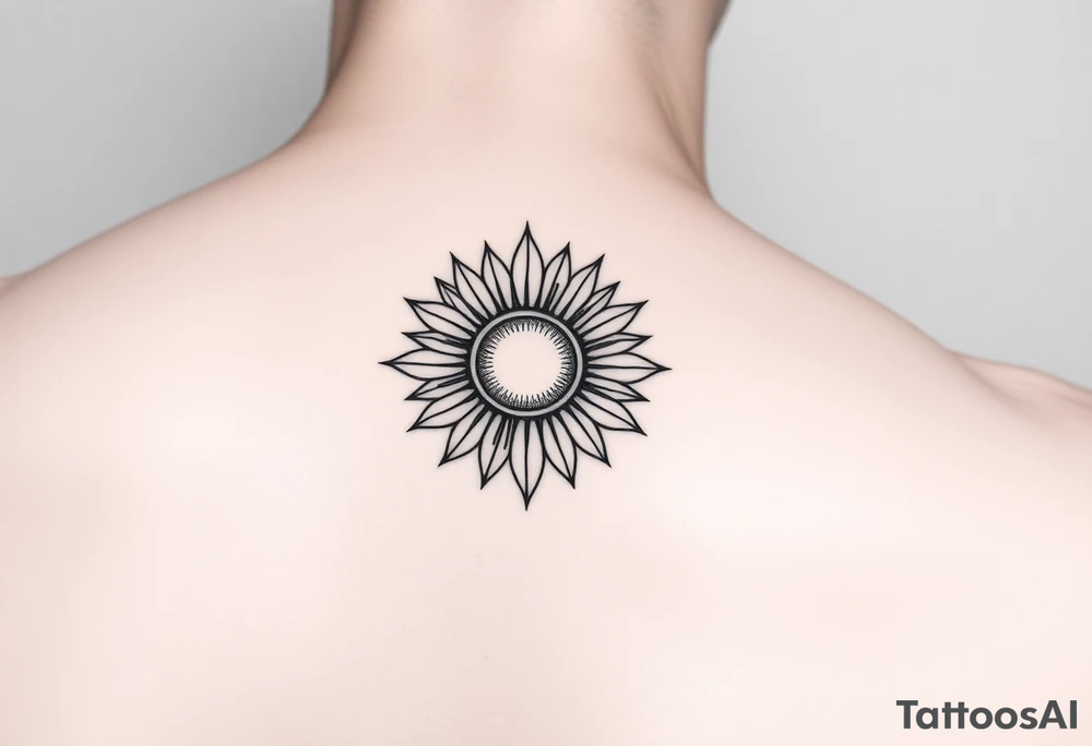 Sunflower, sun tattoo that will "shine" on another small tattoo right above my elbow . It will go on my bicep with a stem, minimal and feminine tattoo idea