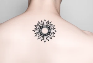 Sunflower, sun tattoo that will "shine" on another small tattoo right above my elbow . It will go on my bicep with a stem, minimal and feminine tattoo idea