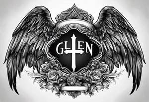 The word Glenn on a banner with angel wings tattoo idea