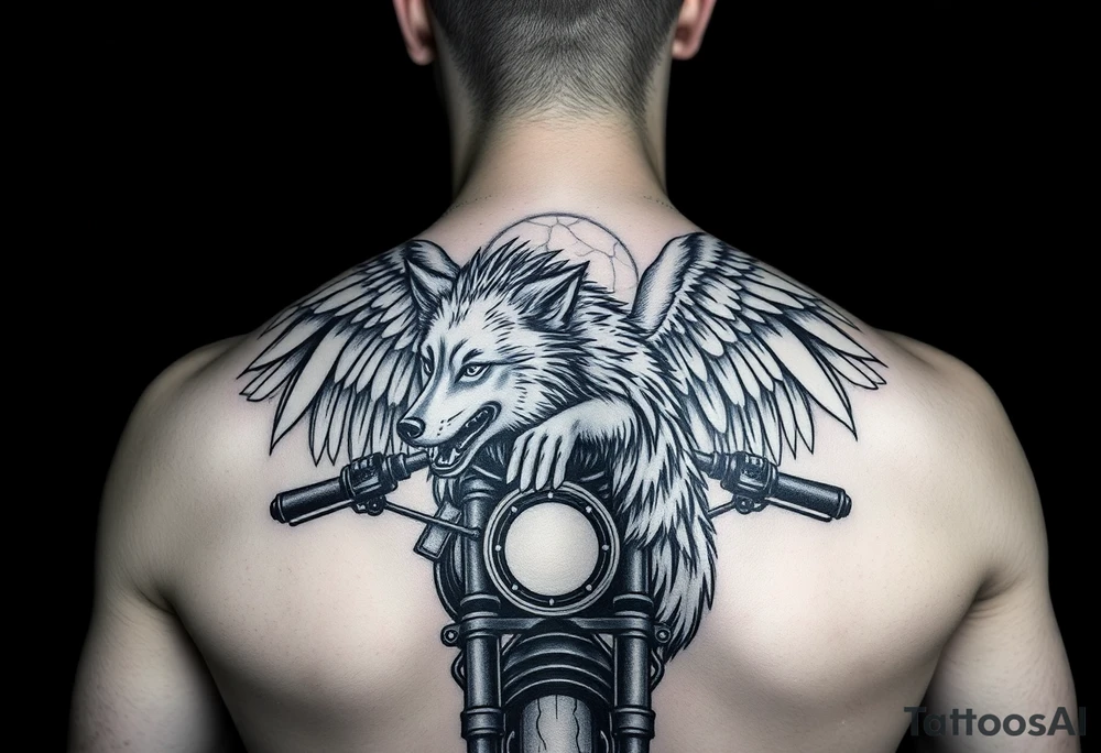 guardian angel wolf on a motorcycle tattoo idea