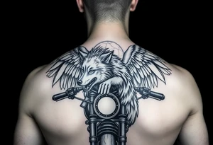 guardian angel wolf on a motorcycle tattoo idea