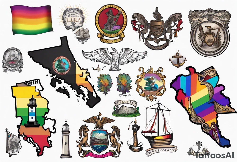 map of Massachusetts in pride colors and Libra sign tattoo idea