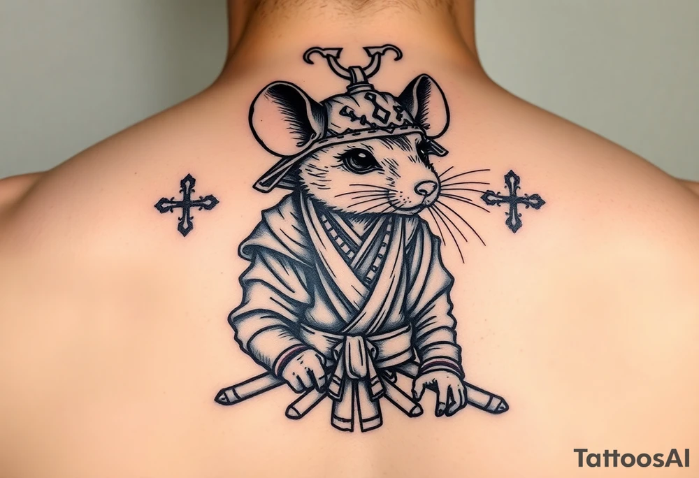 Female rat dressed up as Japanese  samurai tattoo idea