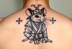 Female rat dressed up as Japanese  samurai tattoo idea