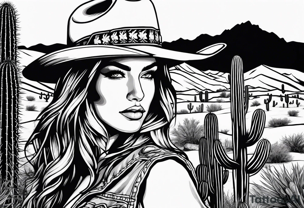 Cactus desert cowgirl tattoo idea