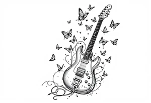 An electric guitar plugged into an amp with butterflies flying around it in memory of tattoo tattoo idea