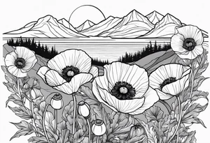 Poppy flower with colorado mountains and the ocean tattoo idea