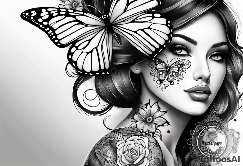 lace butterflies flowers full arm sleeve tattoo idea