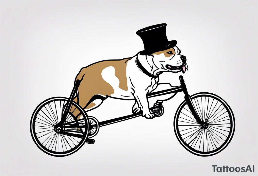 Pittbull wearing a tophat riding a tricycle wearing glasses tattoo idea