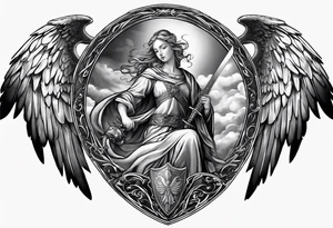 Angels with sword & Shield in sky tattoo idea