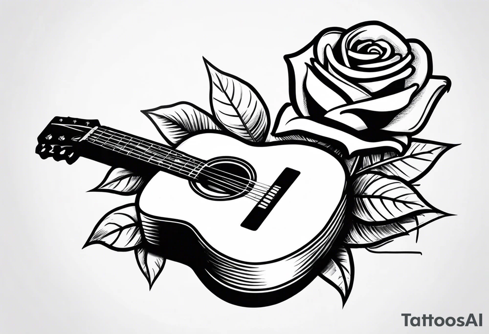 a rose, a wrench, and an acoustic guitar tattoo idea