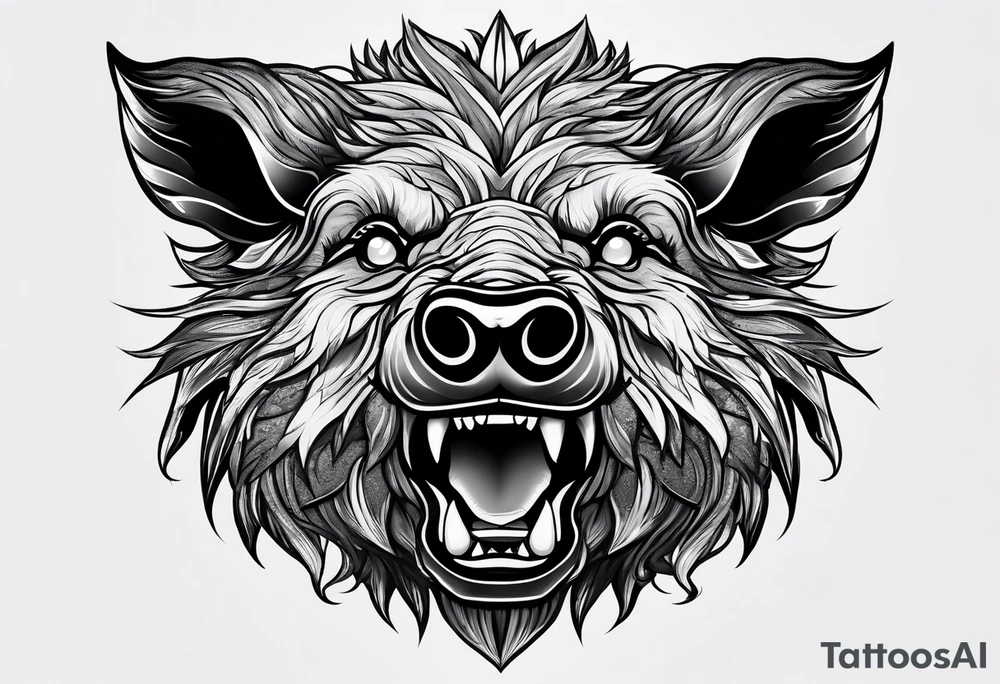 angry boar front tattoo idea