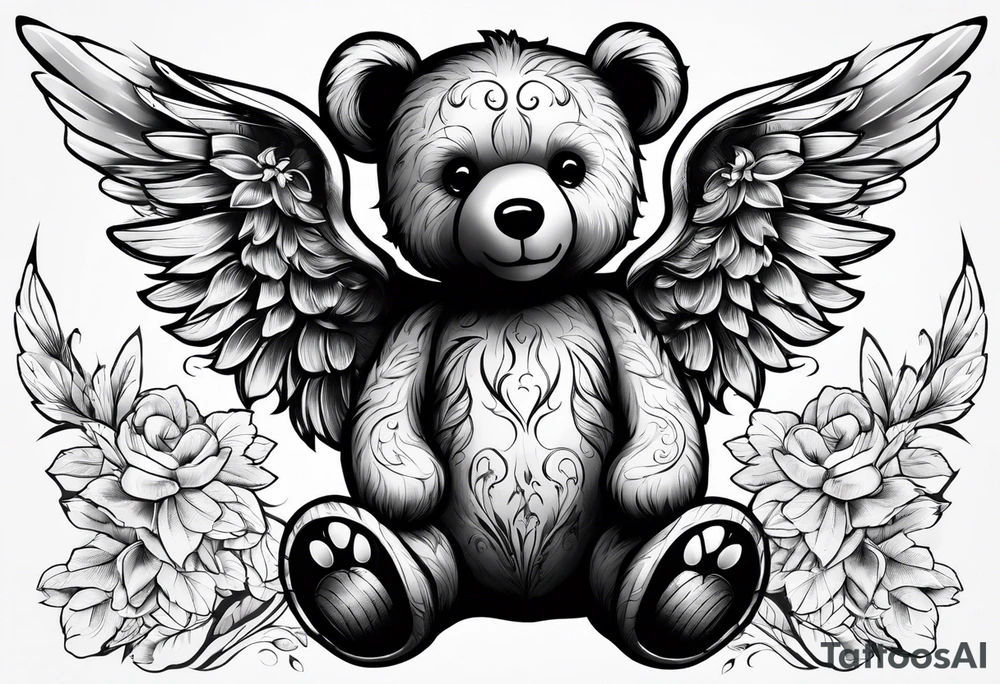 teddy bear with angel wings tattoo idea