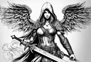 Arch angel hood fighting sword tattoo idea
