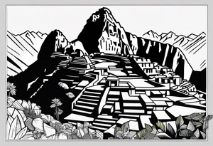 Machu Picchu is minimalistically expressed in a few lines tattoo idea
