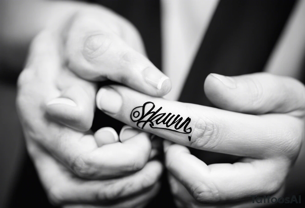Name Shawn on ring finger tattoo idea