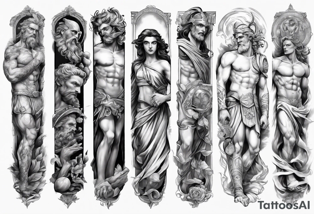 greek gods full arm sleeve tattoo idea