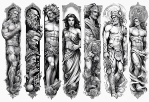 greek gods full arm sleeve tattoo idea