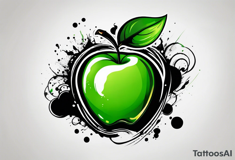 Dripping ink green apple tattoo idea