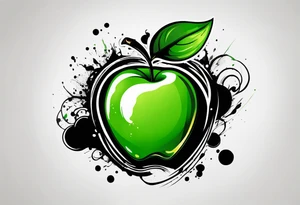 Dripping ink green apple tattoo idea