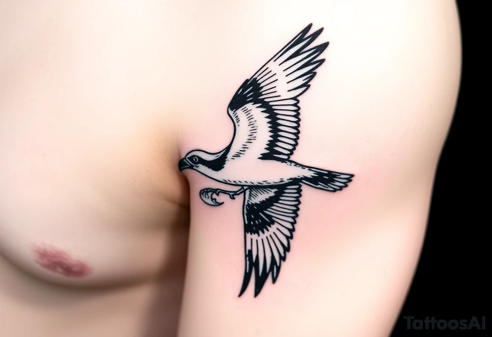 Osprey in flight with fish grasped between its talons tattoo idea