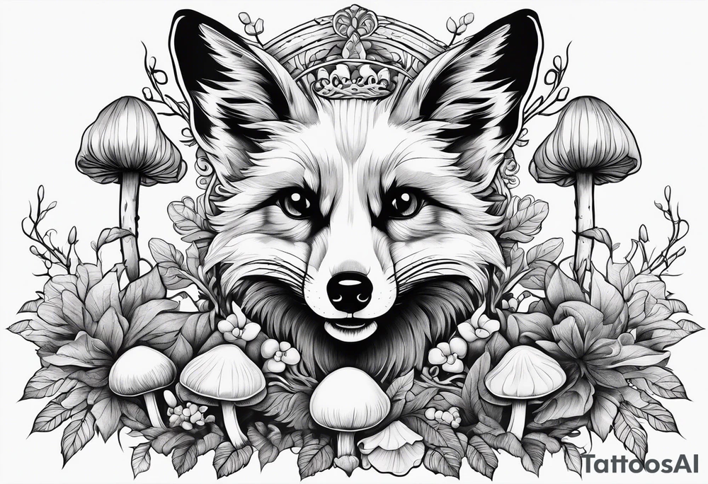 Dear fox skeleton with mushrooms growing out of it tattoo idea