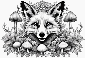 Dear fox skeleton with mushrooms growing out of it tattoo idea
