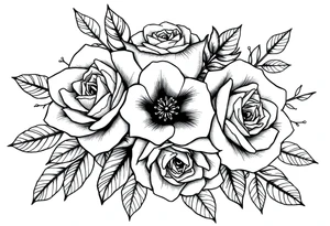 roses and wildflowers bouquet tattoo idea