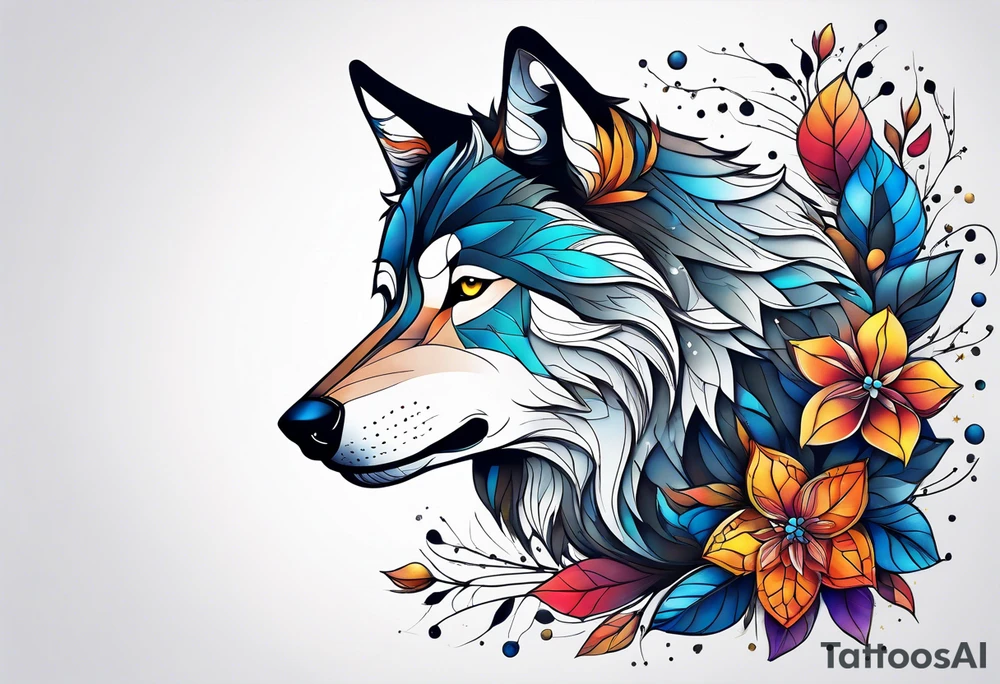 Constellation, animal wolf snow , géométric , flower tattoo idea