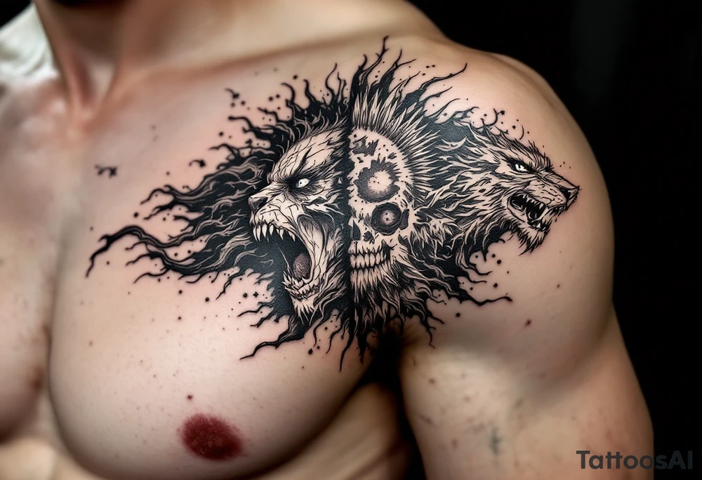 2 different worlds on each side of a black hold tattoo idea