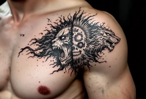 2 different worlds on each side of a black hold tattoo idea