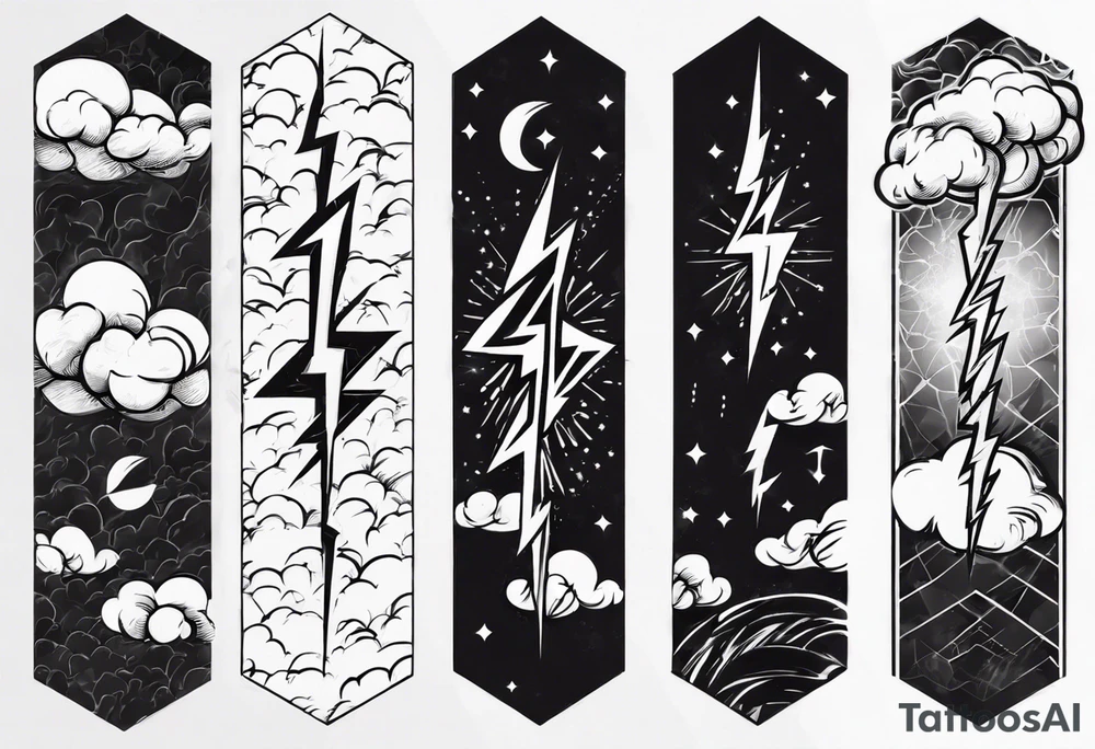 forearm sleeve lightning and clouds pattern tattoo idea