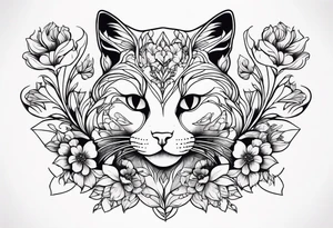Art nouveau forearm tattoo of cat in flowers tattoo idea