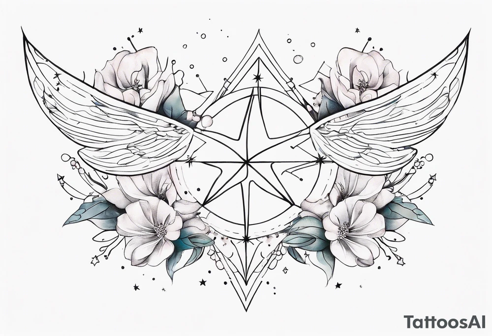 fine line with stars, floral, dots. Sternum tattoo tattoo idea