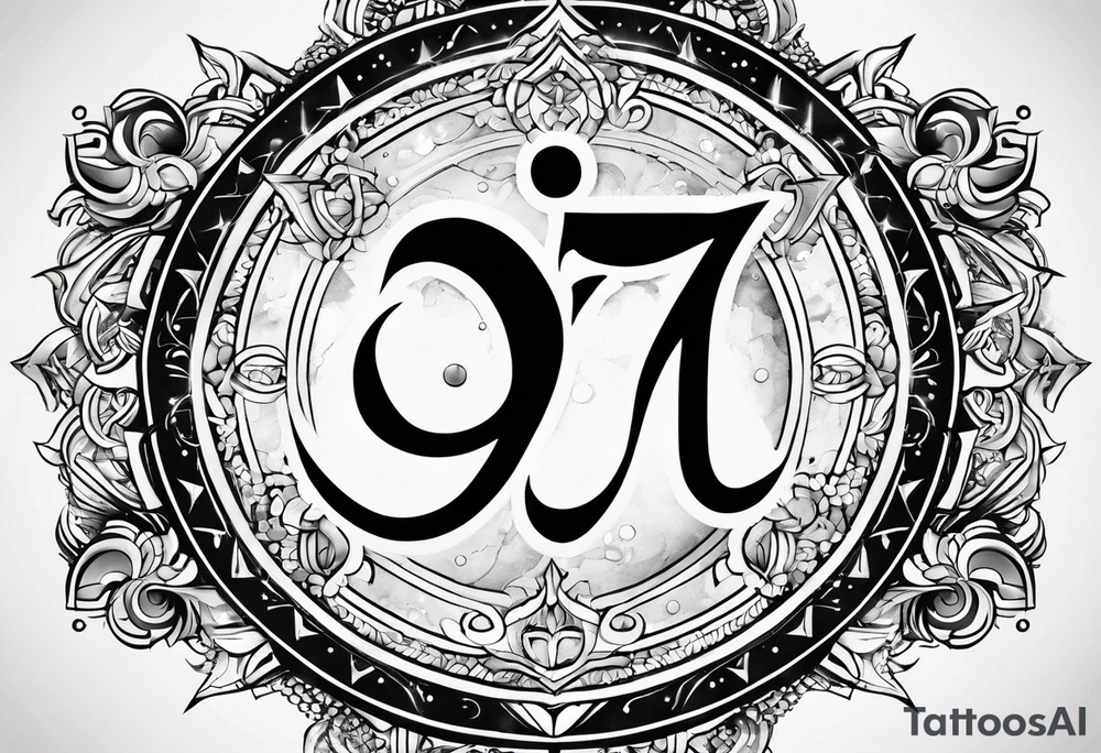 Powerful om symbol with Aquarius constellation with the numbers 777 tattoo idea