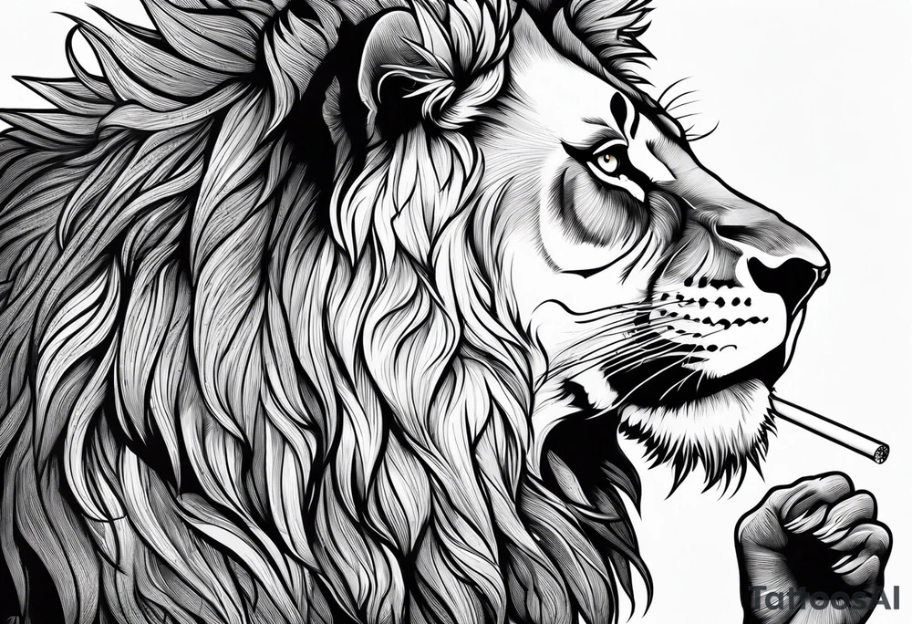 lion smoking cigarette tattoo idea