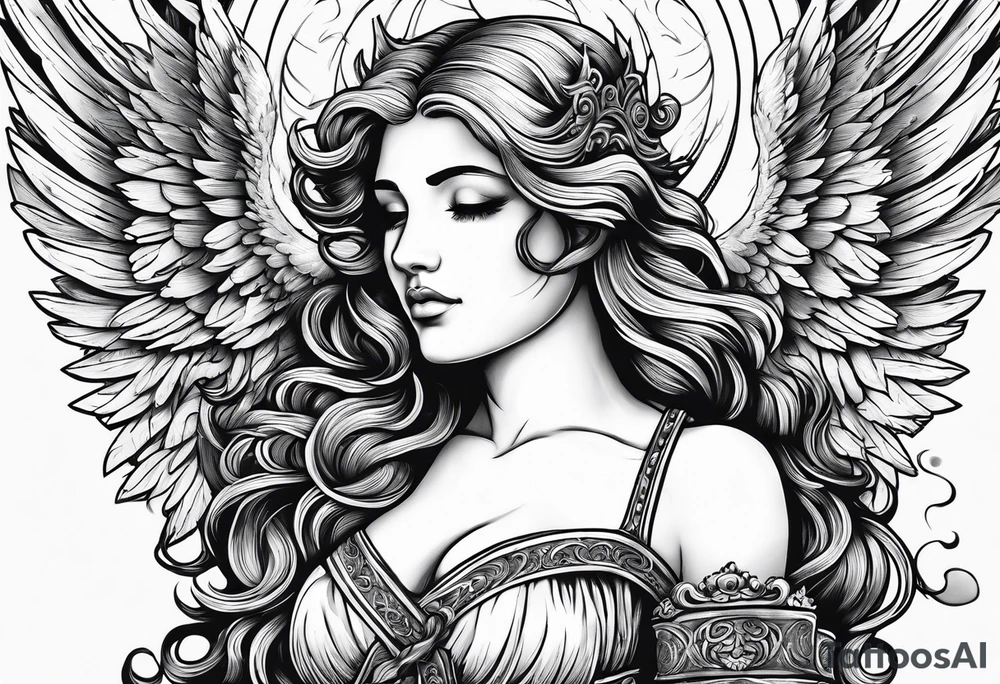 Angel with an uzi in the sky tattoo idea