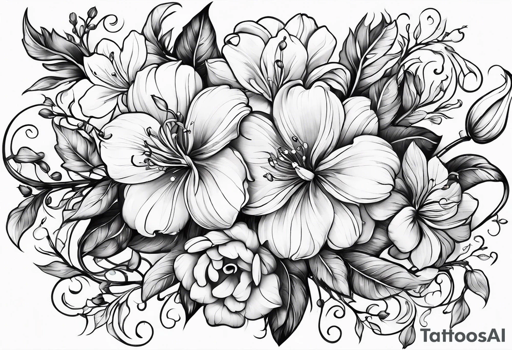 Flowers with vines and leaves tattoo idea