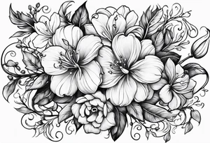 Flowers with vines and leaves tattoo idea