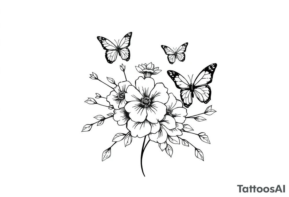 memorial tattoo with flowers and butterflies tattoo idea