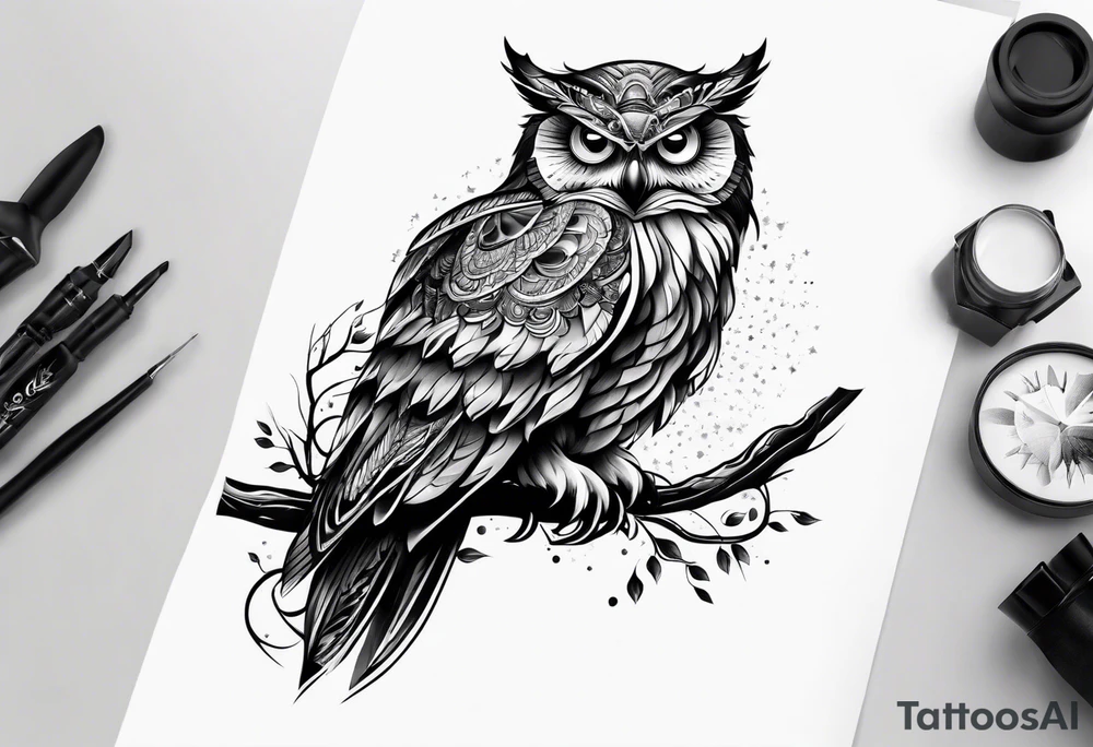 Owl on left chest tattoo idea