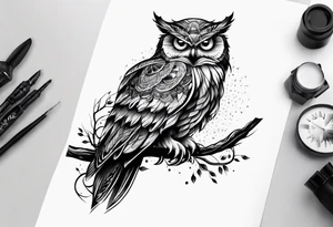 Owl on left chest tattoo idea
