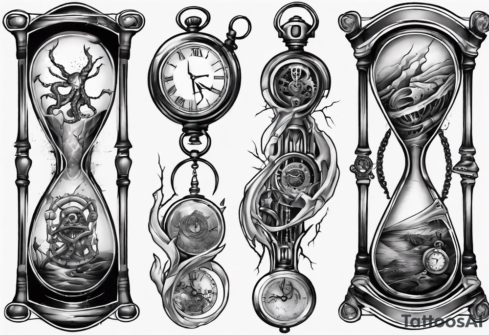 lovecraft long tattoo
broken hourglass and old watch tattoo idea