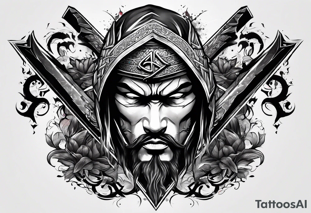 the letters A R in the middle of a ninja headband tattoo idea