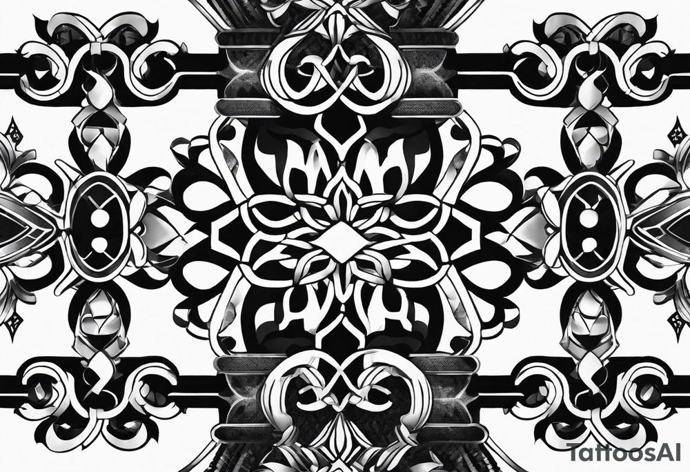 armband tattoo, masculine, narrow, horizontal with atoms chain pattern tattoo idea